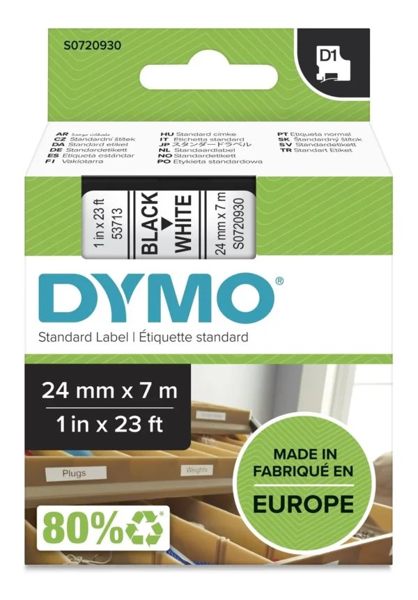 Tape DYMO D1 24mm x 7m sort/hvit