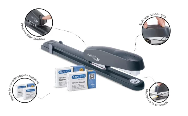 Stiftemaskin RAPESCO 50ark lang sort