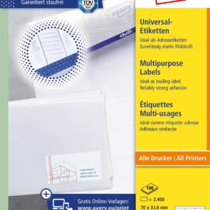 Etikett AVERY Ultragrip 70x33,8mm (2400)