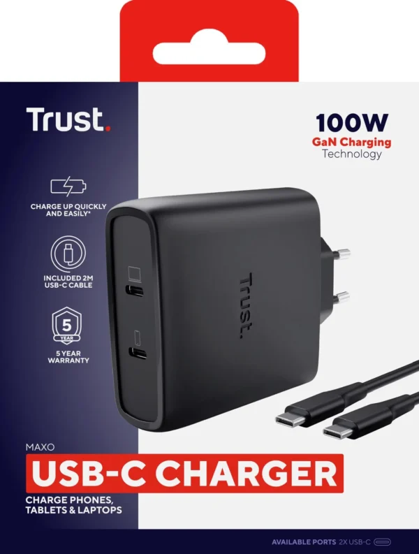 Lader TRUST Maxo USB-C 100W 2-port