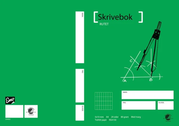 Skrivebok A4 80g 24bl 5x10 rutet
