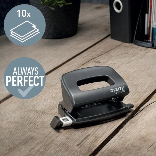 Hullemaskin LEITZ Recycle 2h/10 ark sort