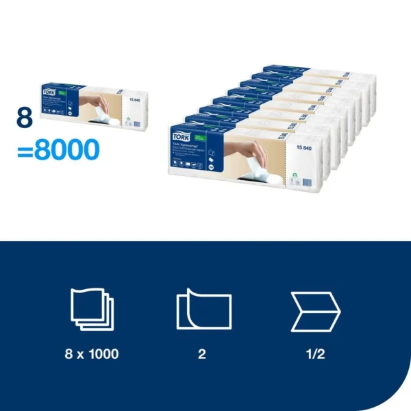 Dispenserserviett TORK N4 2L hvit (500)