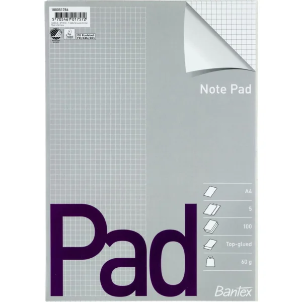 Notatblokk BANTEX A4 rutet 60g topplimt