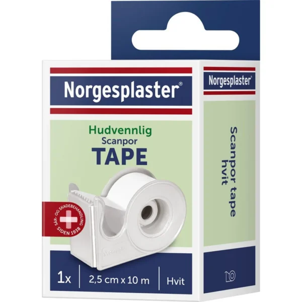 Tape Scanpor m/disp. 2,5cmx10m hvit
