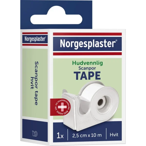 Tape Scanpor m/disp. 2,5cmx10m hvit