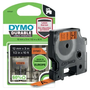 Tape DYMO D1 12mm x 3m sort/orange