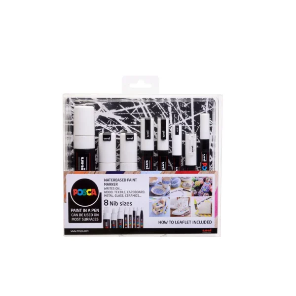 Paintmarker UNI Posca multi-pk hvit (8)