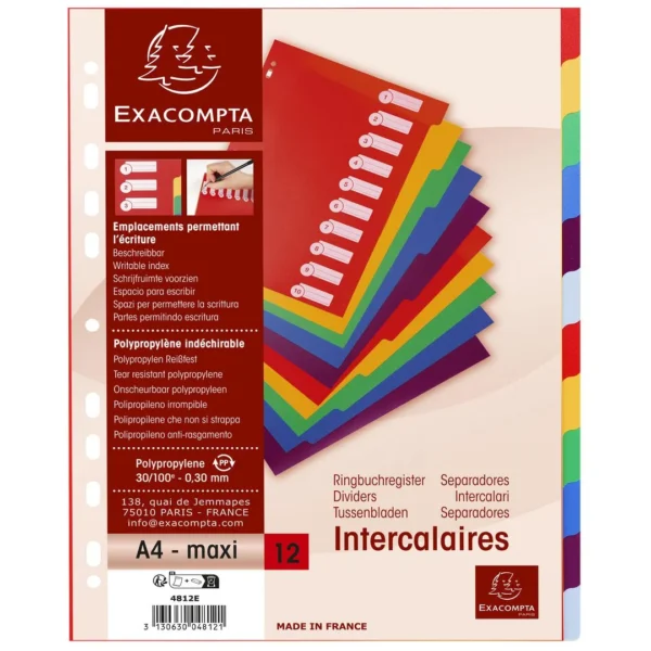 Skilleblad EXACOMPTA 1-12 PP rød