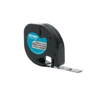 Tape DYMO LetraTag 12mm metal sort/sølv