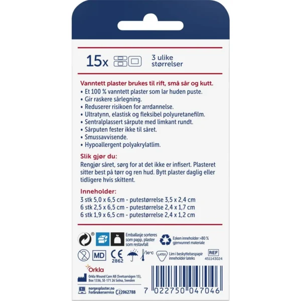 Plaster NORGESPLASTER Vanntett 3str15stk