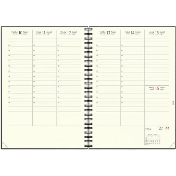 Sjefskalender GRIEG A5 spiral 2026 sort