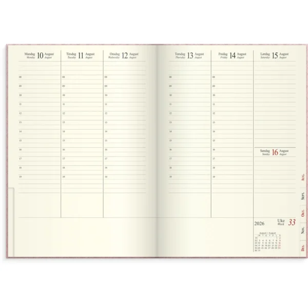 Sjefskalender GRIEG A5 imit. 2026 rosa