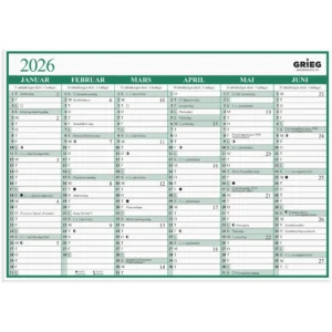 Platekalender GRIEG A4 2026 enkel