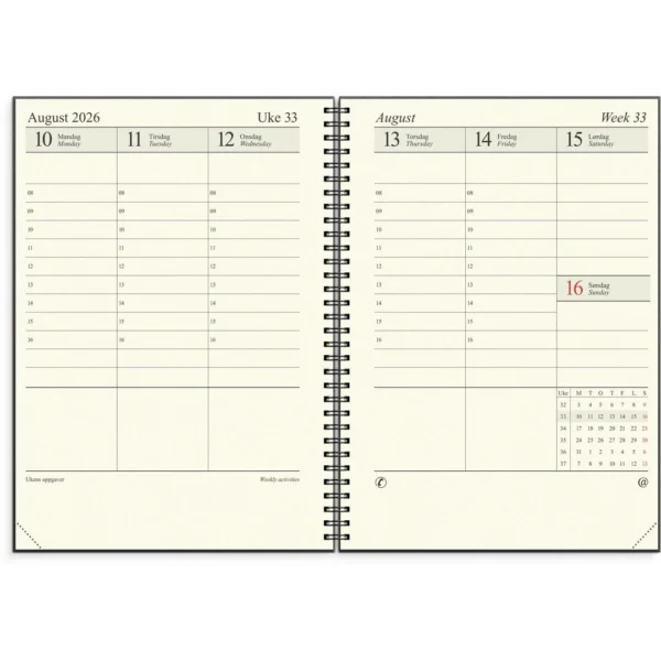 Sjefskalender GRIEG A4 spiral 2026 sort