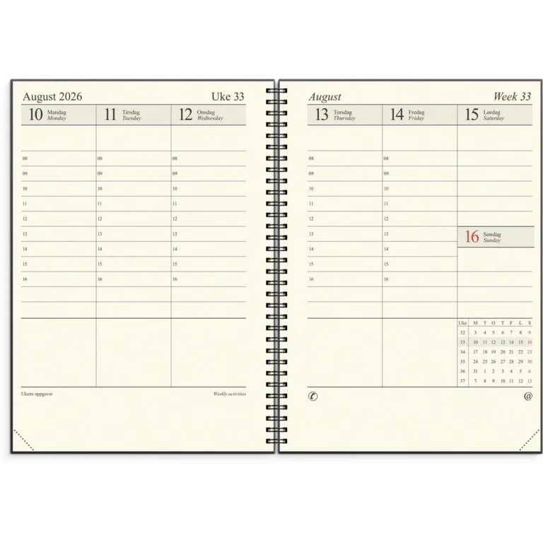 Sjefskalender GRIEG A4 spiral 2026 sort - Bilde 2