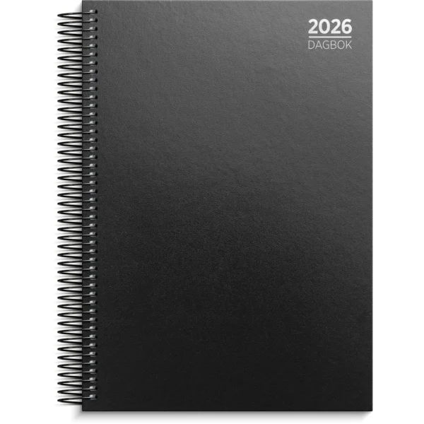 Dagbok GRIEG A4 spiral linjert 2026 sort