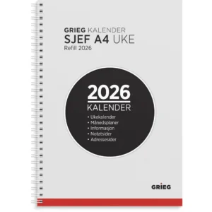 Sjefskalender GRIEG A4 2026 refill