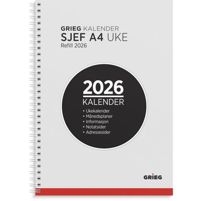 Sjefskalender GRIEG A4 2026 refill