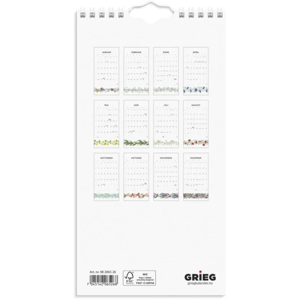Veggkalender GRIEG 2026 Blomster Mini