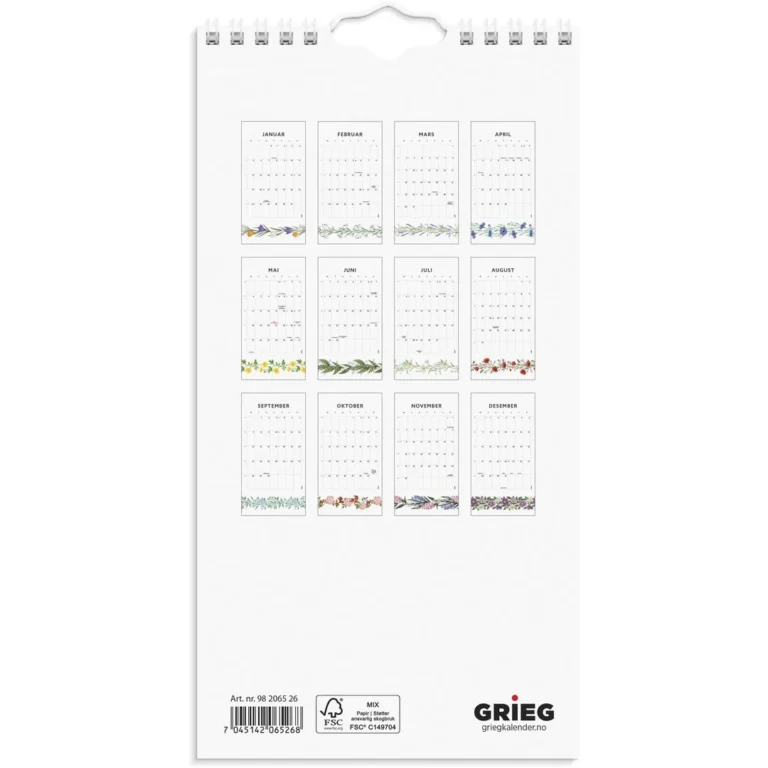 Veggkalender GRIEG 2026 Blomster Mini - Bilde 4