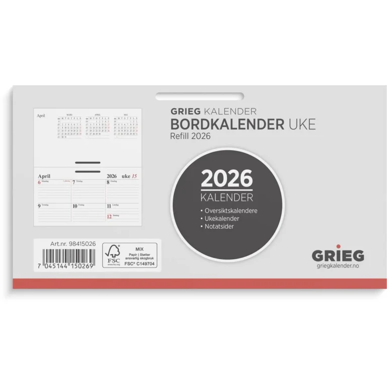 Bordkalender GRIEG 2026 uke