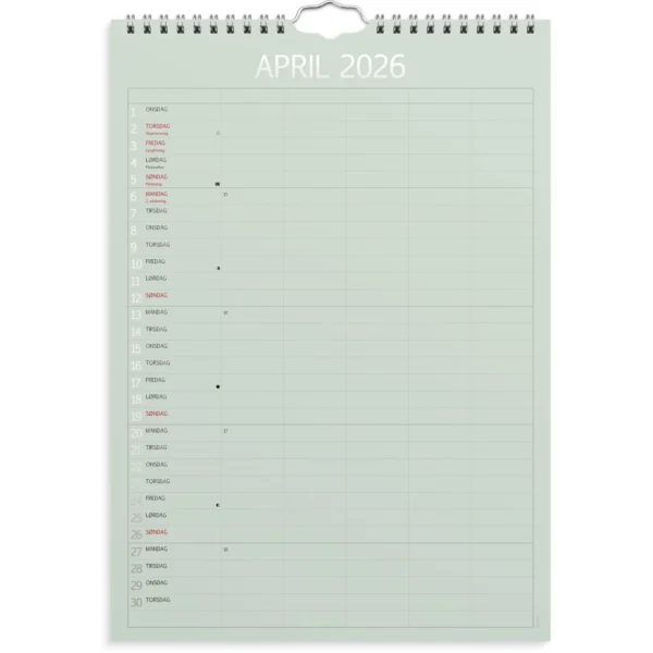 Familiekalender GRIEG 2026 Color A4