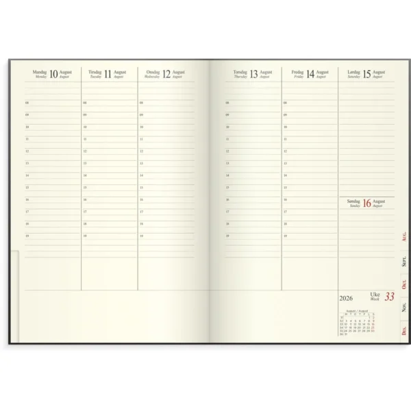 Sjefskalender GRIEG A5 imitert 2026 grå