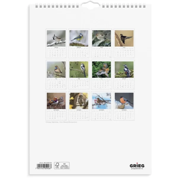 Veggkalender GRIEG 2026 Fugler
