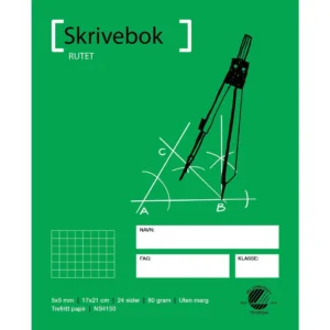 Skrivebok 17x21 80g 24bl 5x5 rutet