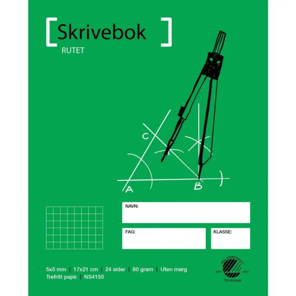 Skrivebok 17x21 80g 24bl 5x5 rutet