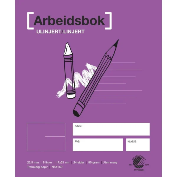 Arbeidsbok 17x21 80g 23,5mm ulin/linjert