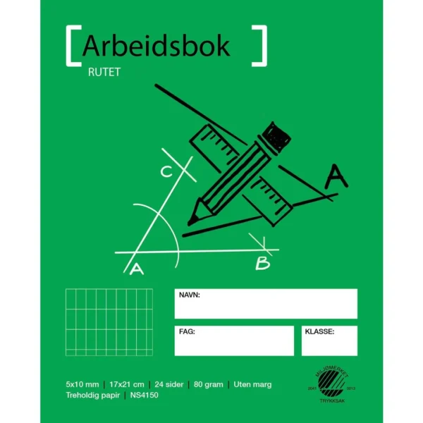 Arbeidsbok 17x21 80g 5x10 rutet