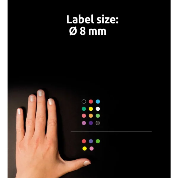 Etikett AVERY manuell ø8mm ass frg (416)