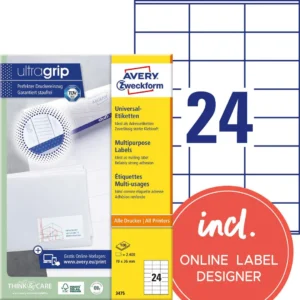 Etikett AVERY Ultragrip 70x36mm (2400)