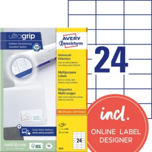 Etikett AVERY Ultragrip 70x37mm (2400)