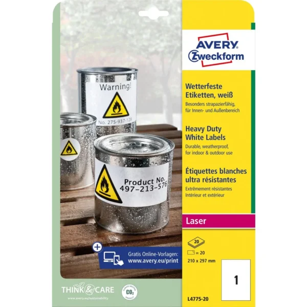 Etikett AVERY polyester 210x297mm (20)