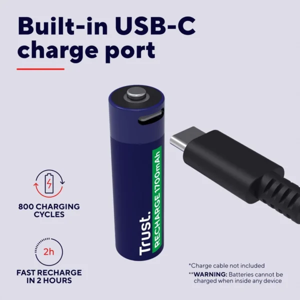 Batteri TRUST USB-C Oppladbare AA (2)