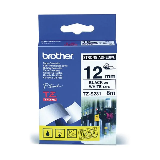 Tape BROTHER TZe-S231 12mmx8m sort/hvit - Bilde 2