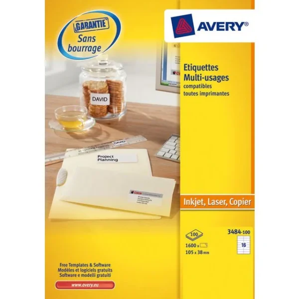 Etikett AVERY Ultragrip 105x37mm (1600)