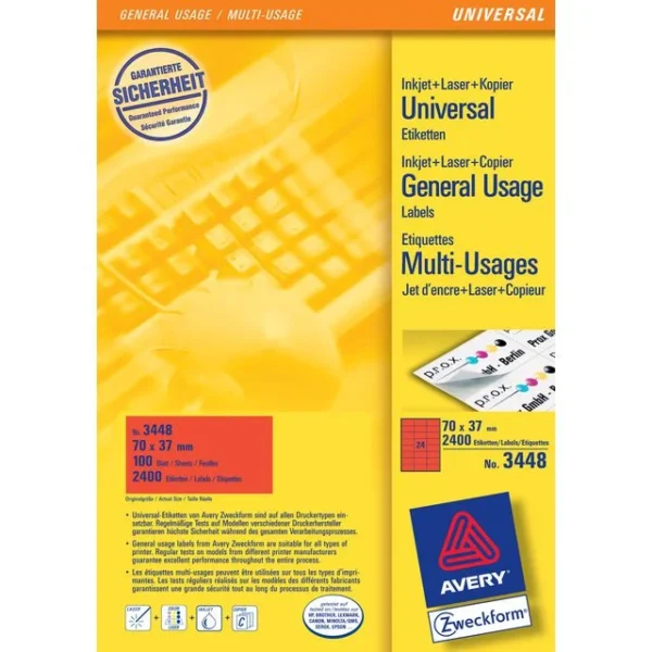 Etikett AVERY rød 70x37mm (2400)