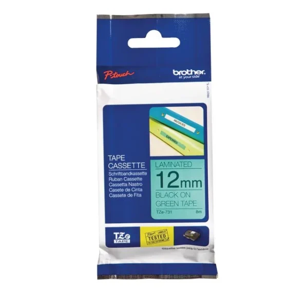 Tape BROTHER TZe-731 12mmx8m sort/grønn