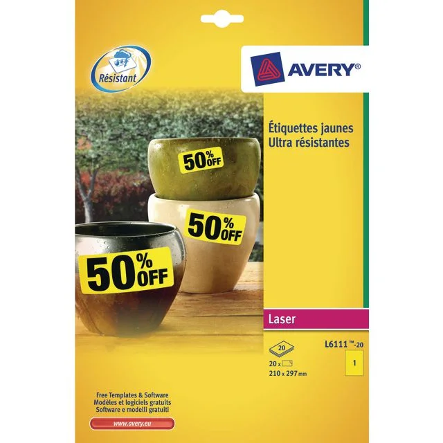 Etikett AVERY polyester 210x297 gul (20) - Bilde 2