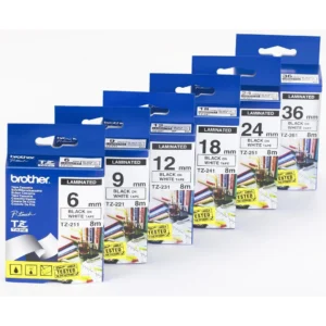 Tape BROTHER TZe-211 6mmx8m sort på hvit