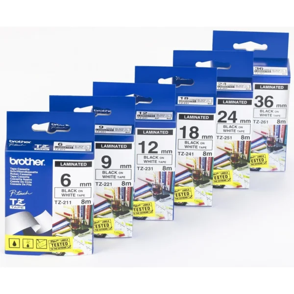 Tape BROTHER TZe-211 6mmx8m sort på hvit