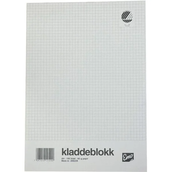 Kladdeblokk EMO A4 60g 100 blad ruter