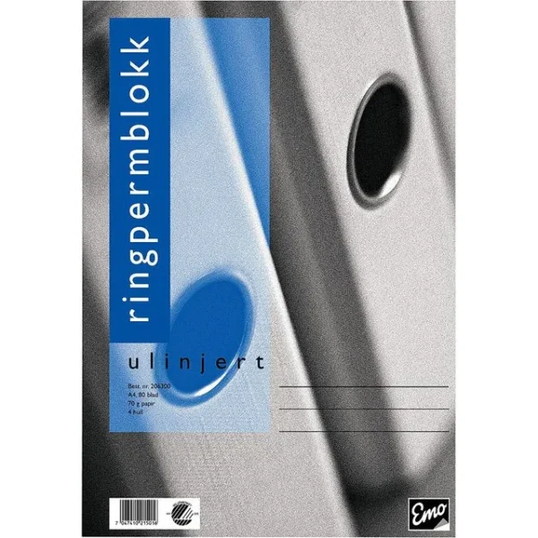 Ringpermblokk EMO A4 70g 80bl ulinjert