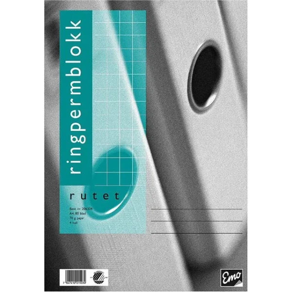 Ringpermblokk EMO A4 70g 80bl ruter