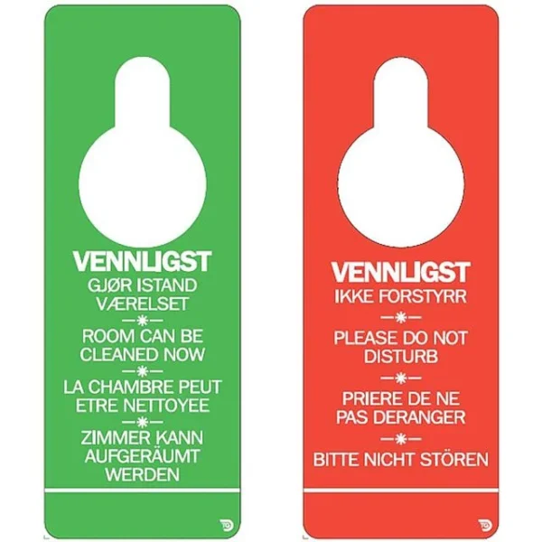Dørskilt for hotellrom plast rød/grøn