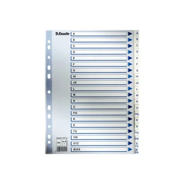 Register ESSELTE A4 plast A-Å blå/hvit